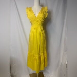 Maggy London Yellow V-Neck Ruffle-Sleeve Dress